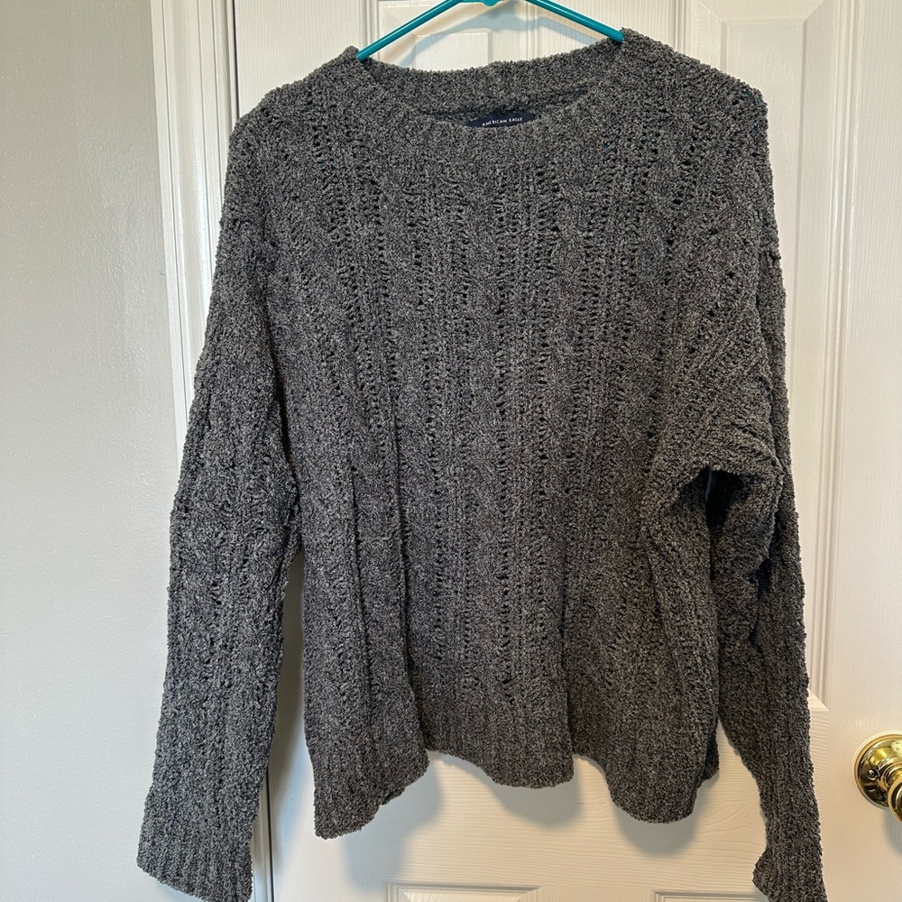 American Eagle Outfitters Charcoal Gray Textured Crewneck Sweater